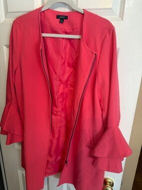 Alfani Coral Open-Front Ruffle Sleeve Blazer